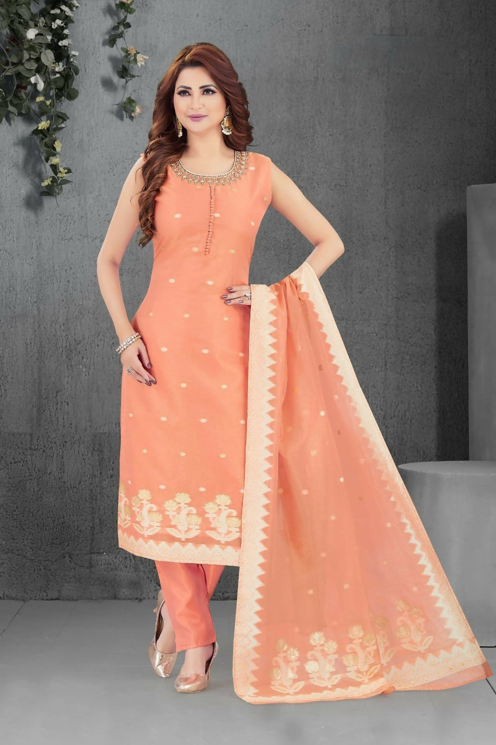 Joban Fashion Jacquard Orange Color Kurta Set