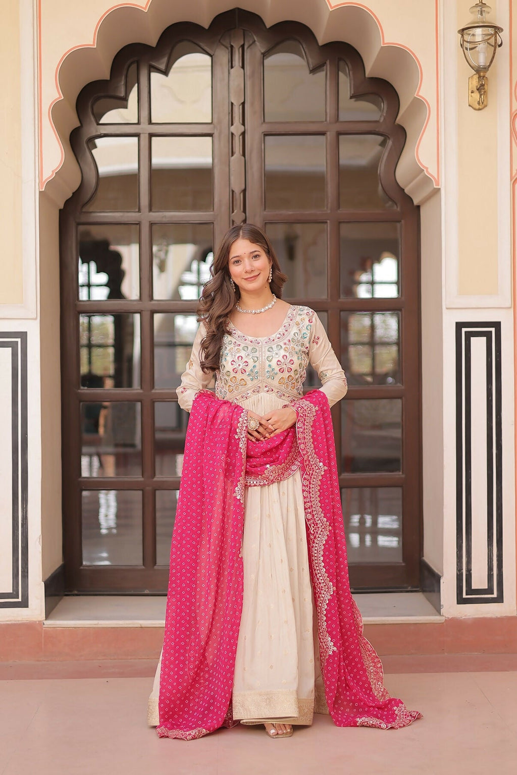 Joban Fashion Pink Jacquard Sequence Embroidery Work Kurta Set