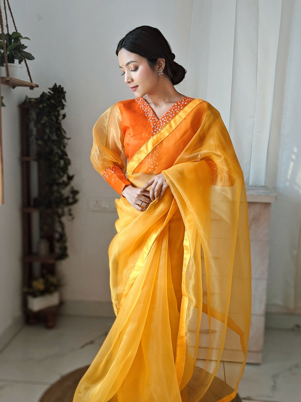 Vamsee Vasu Yellow Organza Saree