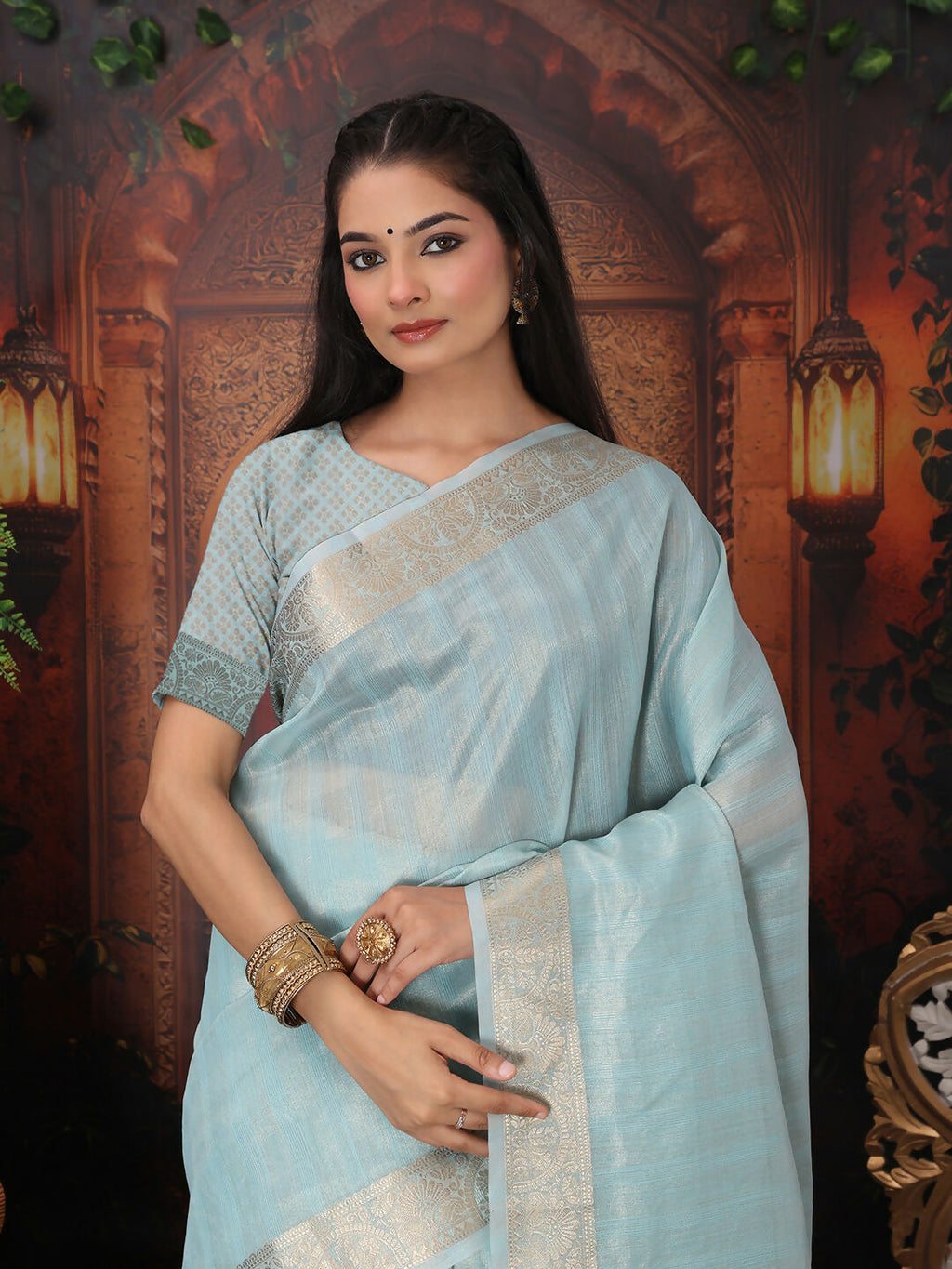 Shree Shyam Fashion Organza Sky Blue Saree