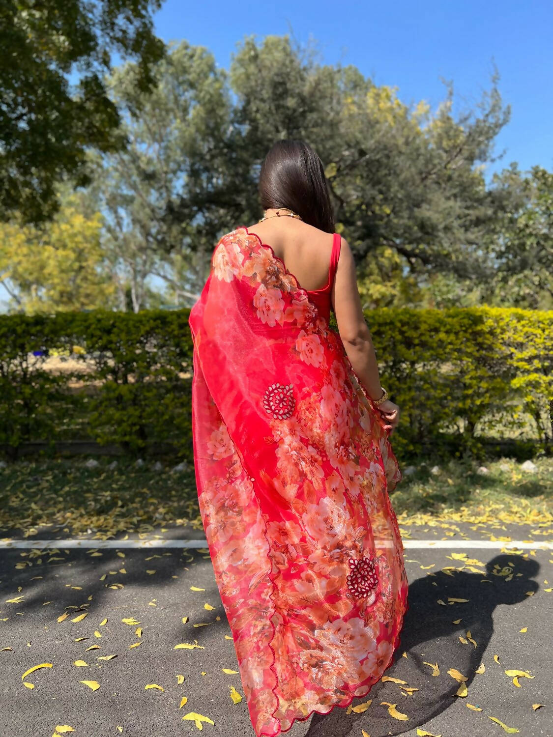 Vamsee Red Organza Saree