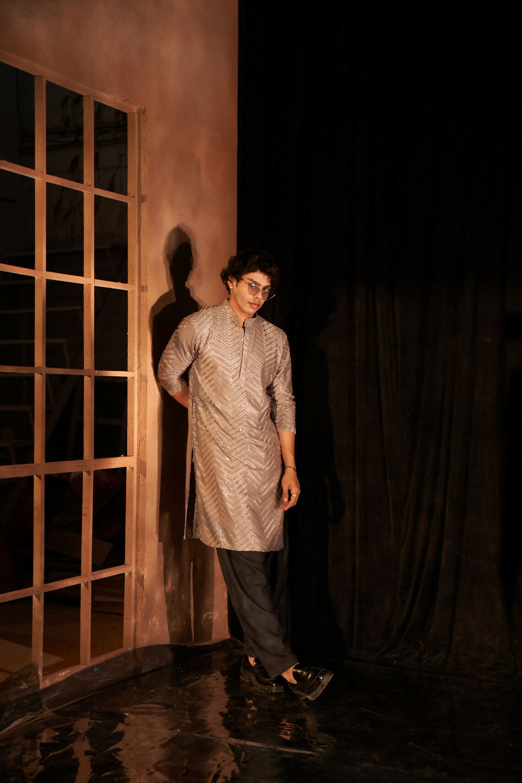 Grey Viscose Chikankari Embroidery Work Men's Kurta Set - Mahotsav