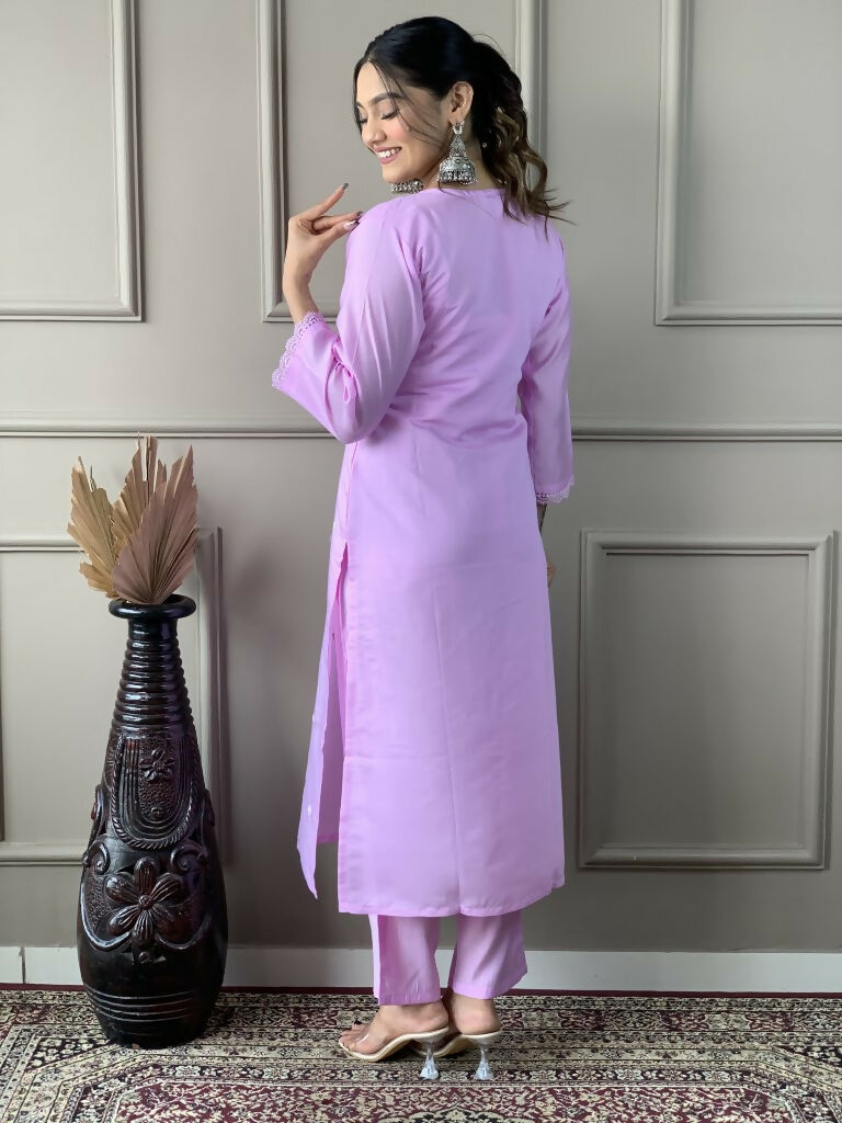 Lavender Viscose Chanderi Stitched Suit With Dupatta - Tanisha