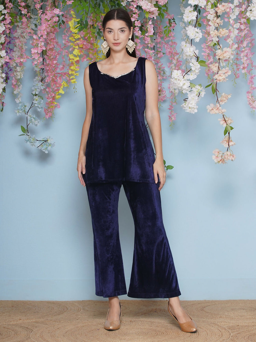 Joban Fashion Navy Blue Velvet Cape Set