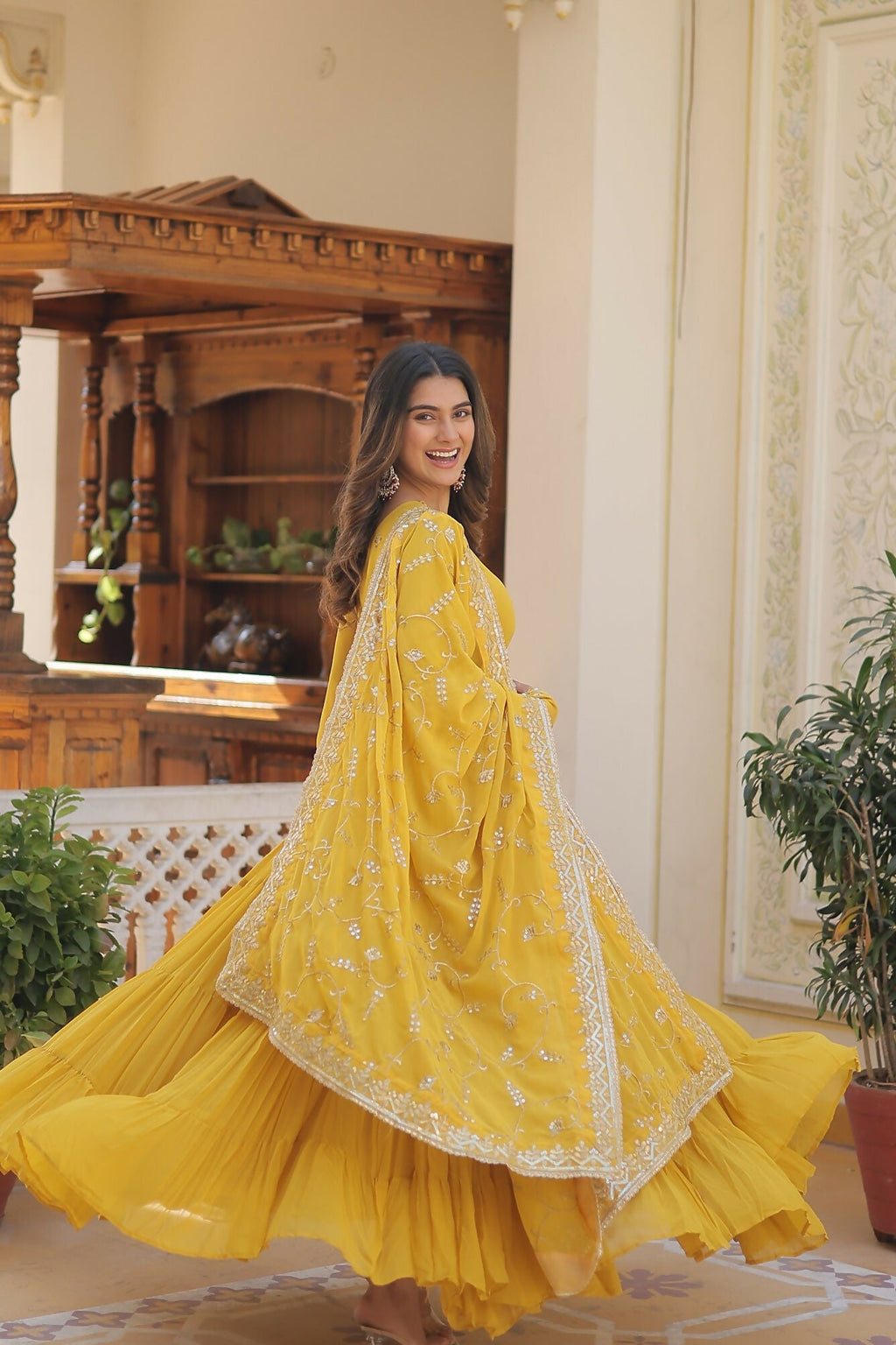 Joban Fashion Yellow Georgette Sequence Embroidery Work Kurta Set