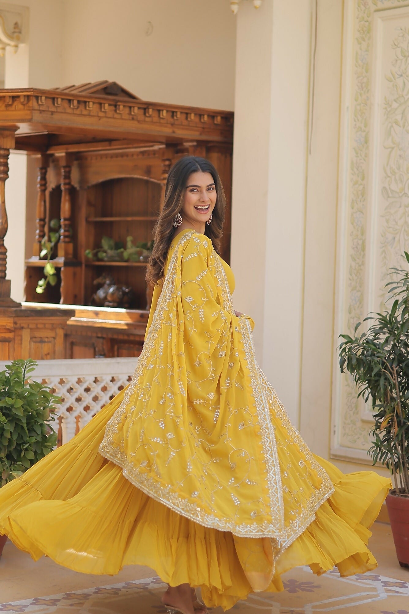 Joban Fashion Yellow Georgette Sequence Embroidery Work Kurta Set