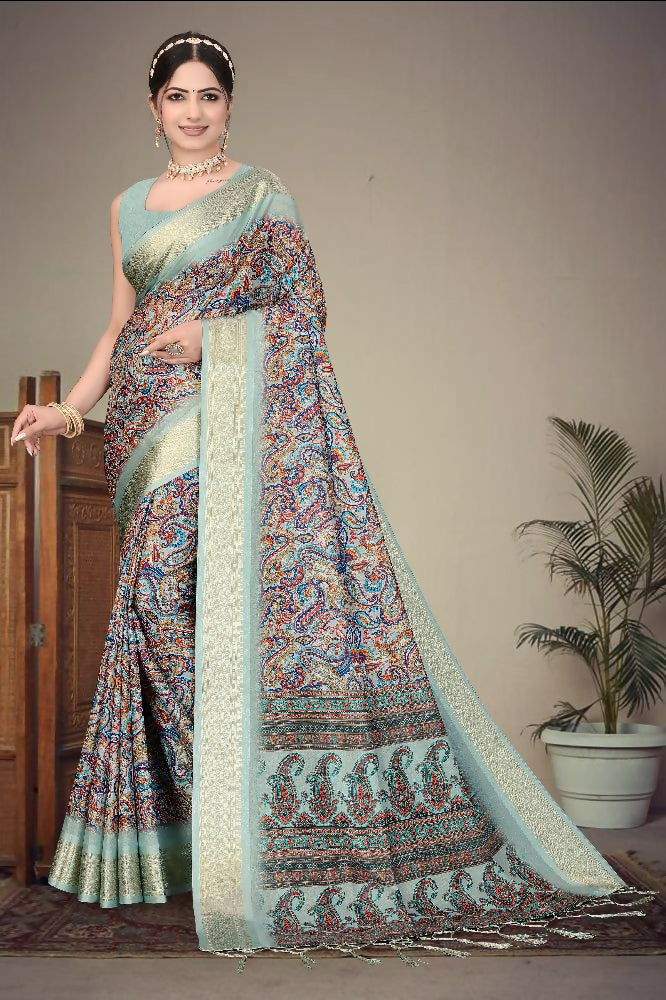 PR Fashion Multi Heavy Rich Cotton Silk Digital Print & Jacquard Saree