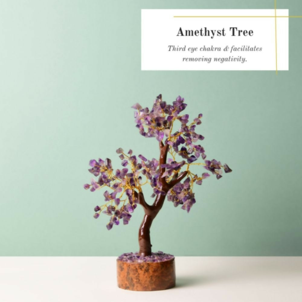 Indianvibez Bodh Amethyst Tree with Wooden Base 300 Beads