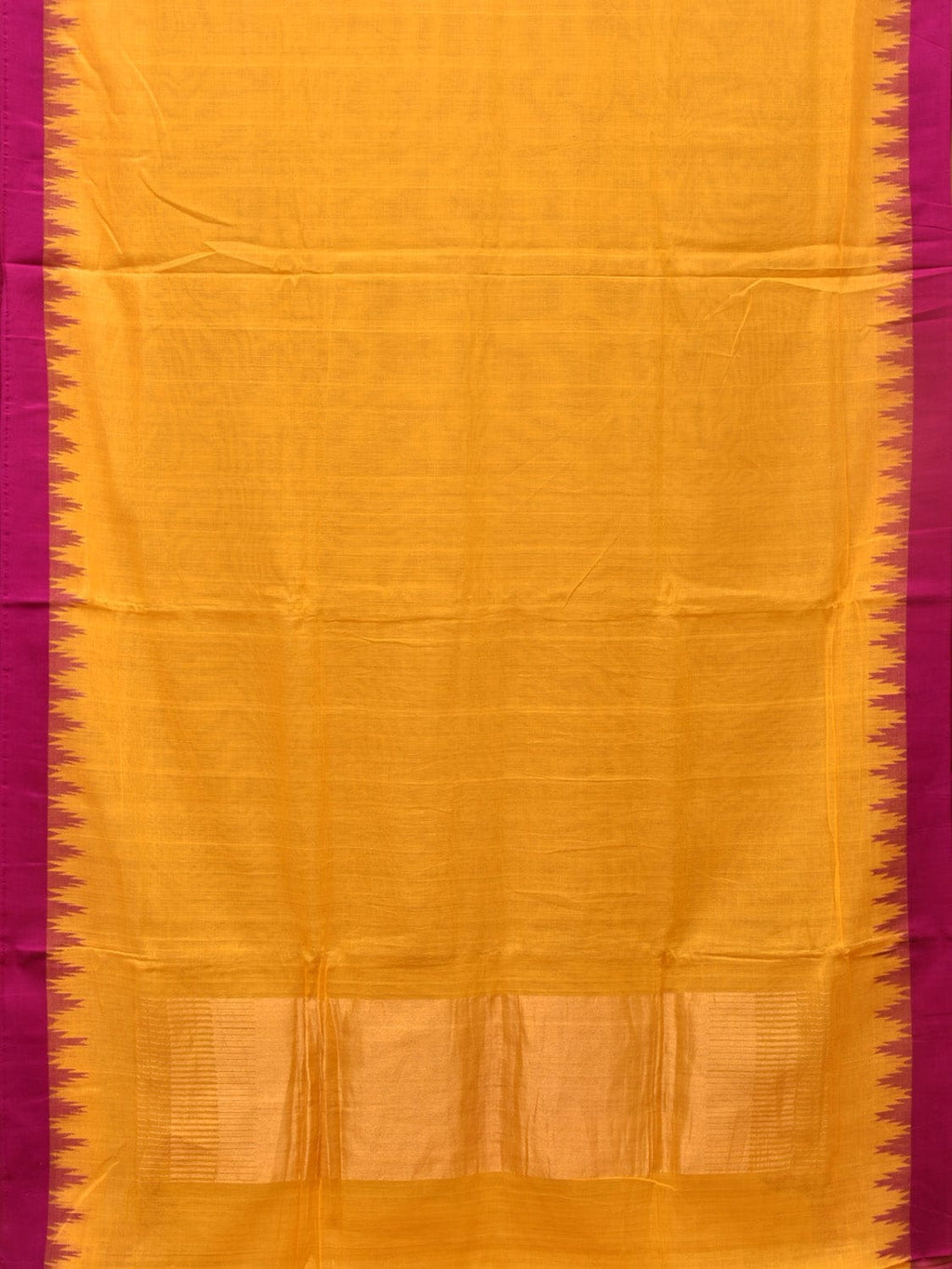 Orange Green Khadi Cotton Handloom Plain Saree with Temple Border Design - Global Threads