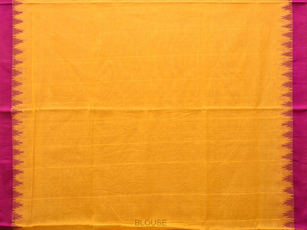Orange Green Khadi Cotton Handloom Plain Saree with Temple Border Design - Global Threads