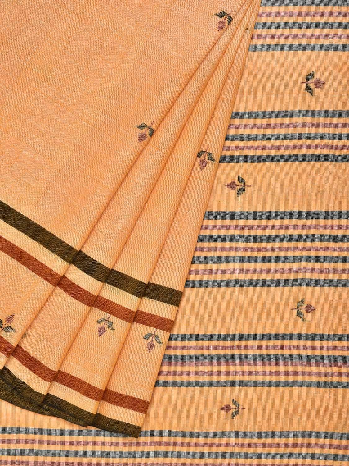 Orange Khadi Cotton Handloom Saree with Jamdani Buta Design - Global Threads