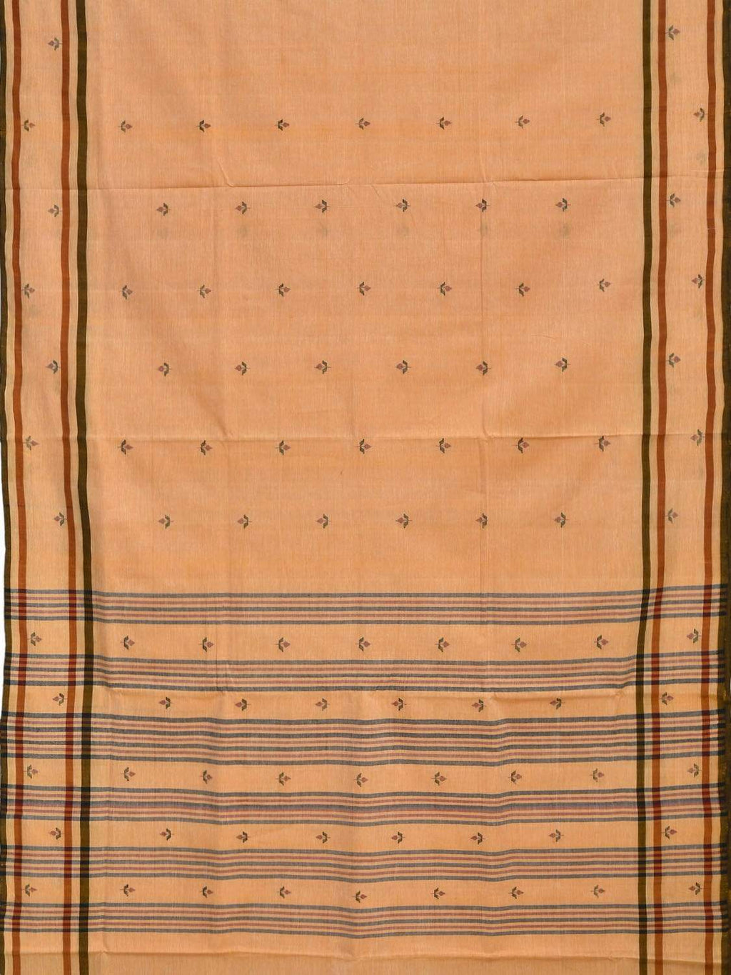Orange Khadi Cotton Handloom Saree with Jamdani Buta Design - Global Threads
