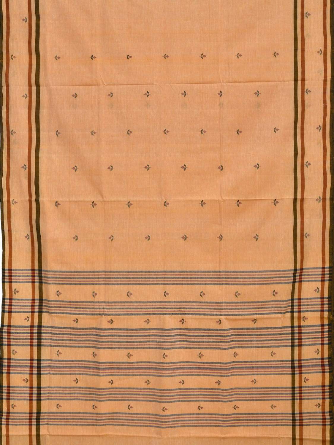 Orange Khadi Cotton Handloom Saree with Jamdani Buta Design - Global Threads