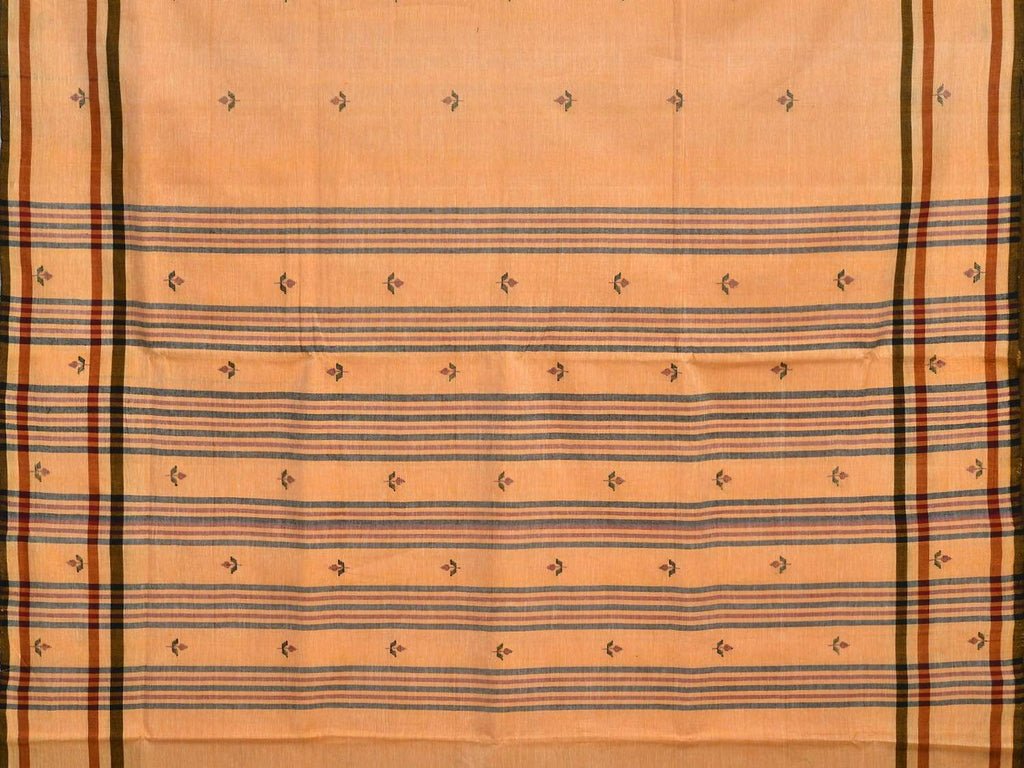 Orange Khadi Cotton Handloom Saree with Jamdani Buta Design - Global Threads
