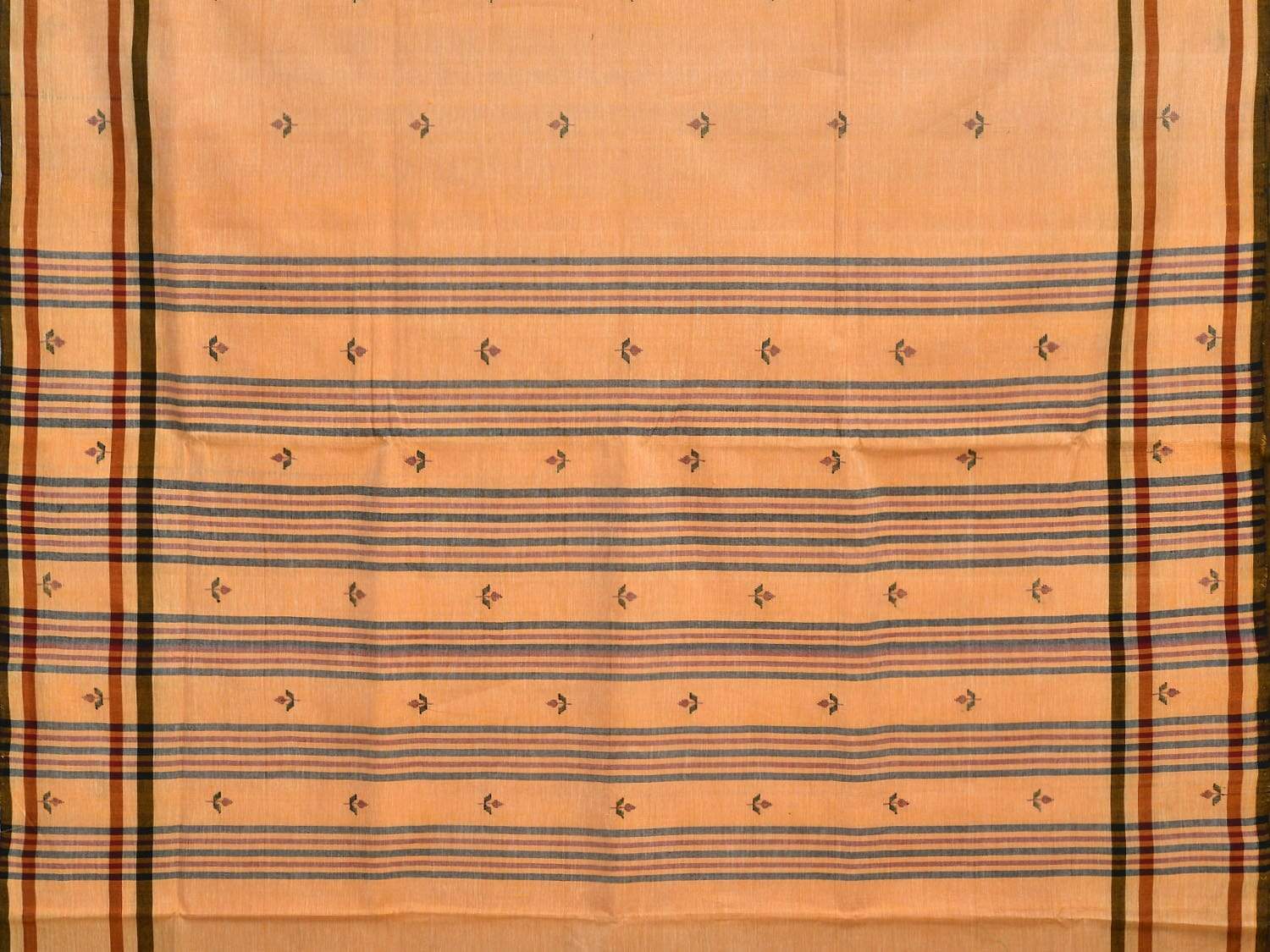 Orange Khadi Cotton Handloom Saree with Jamdani Buta Design - Global Threads
