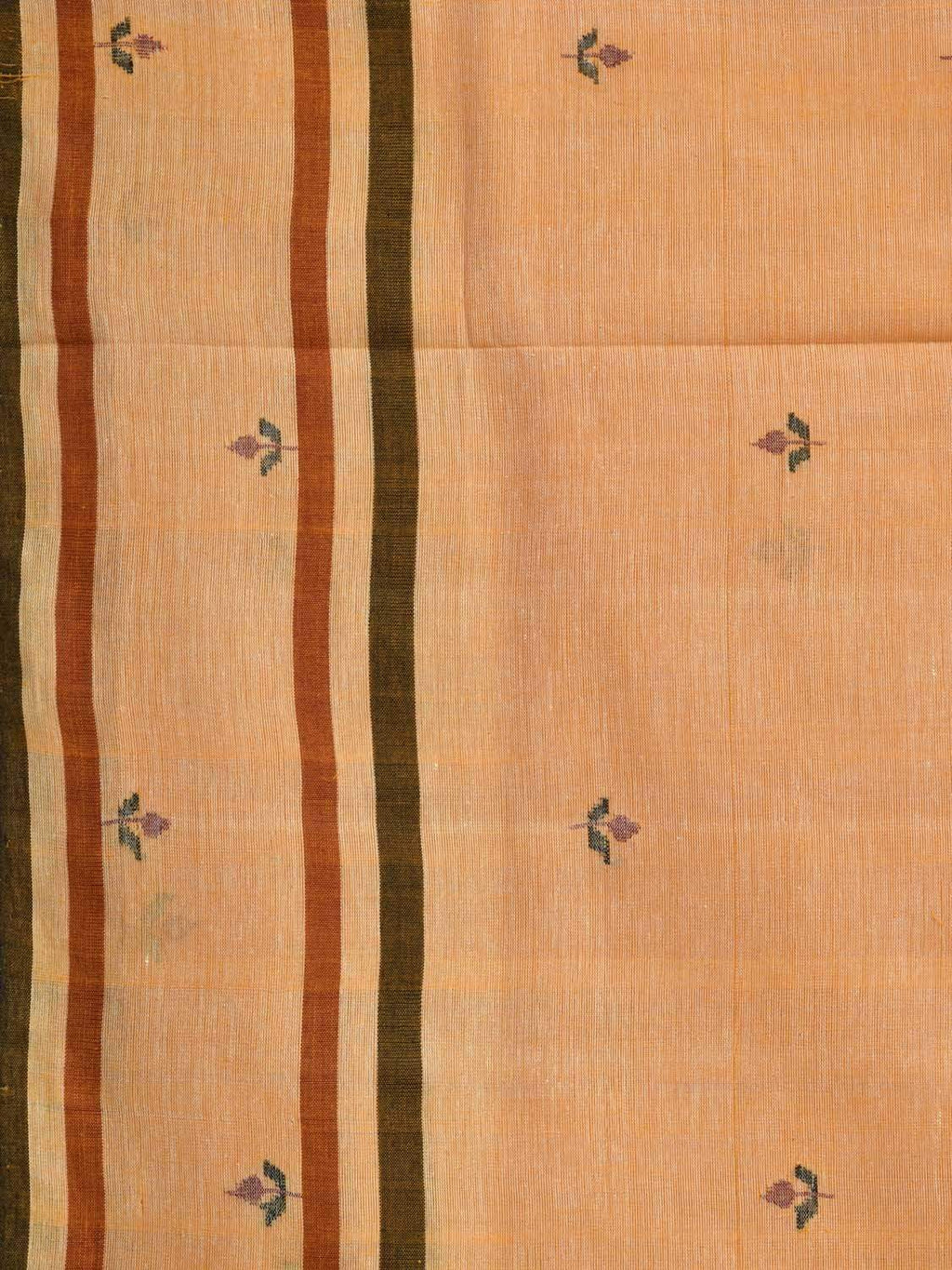 Orange Khadi Cotton Handloom Saree with Jamdani Buta Design - Global Threads