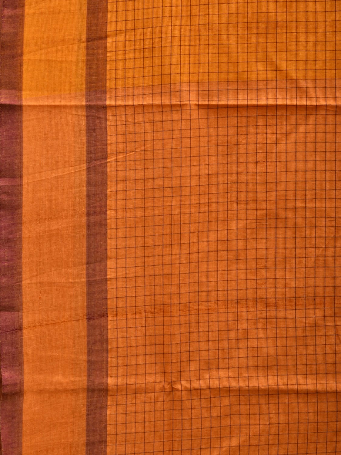 Orange Narayanpet Cotton Handloom Saree with Checks Design - Global Threads