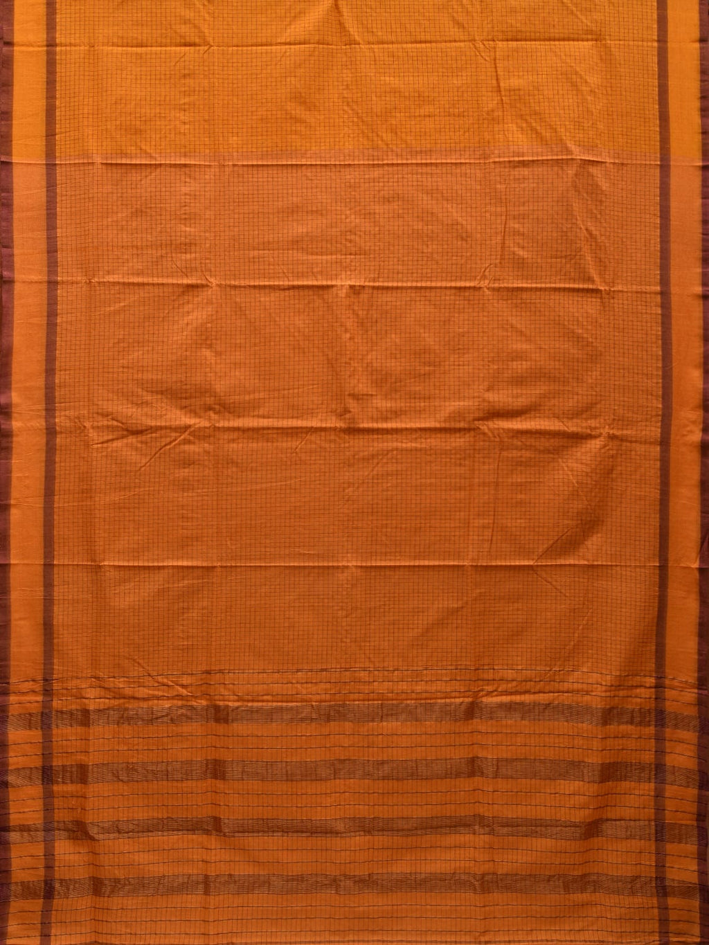 Orange Narayanpet Cotton Handloom Saree with Checks Design - Global Threads