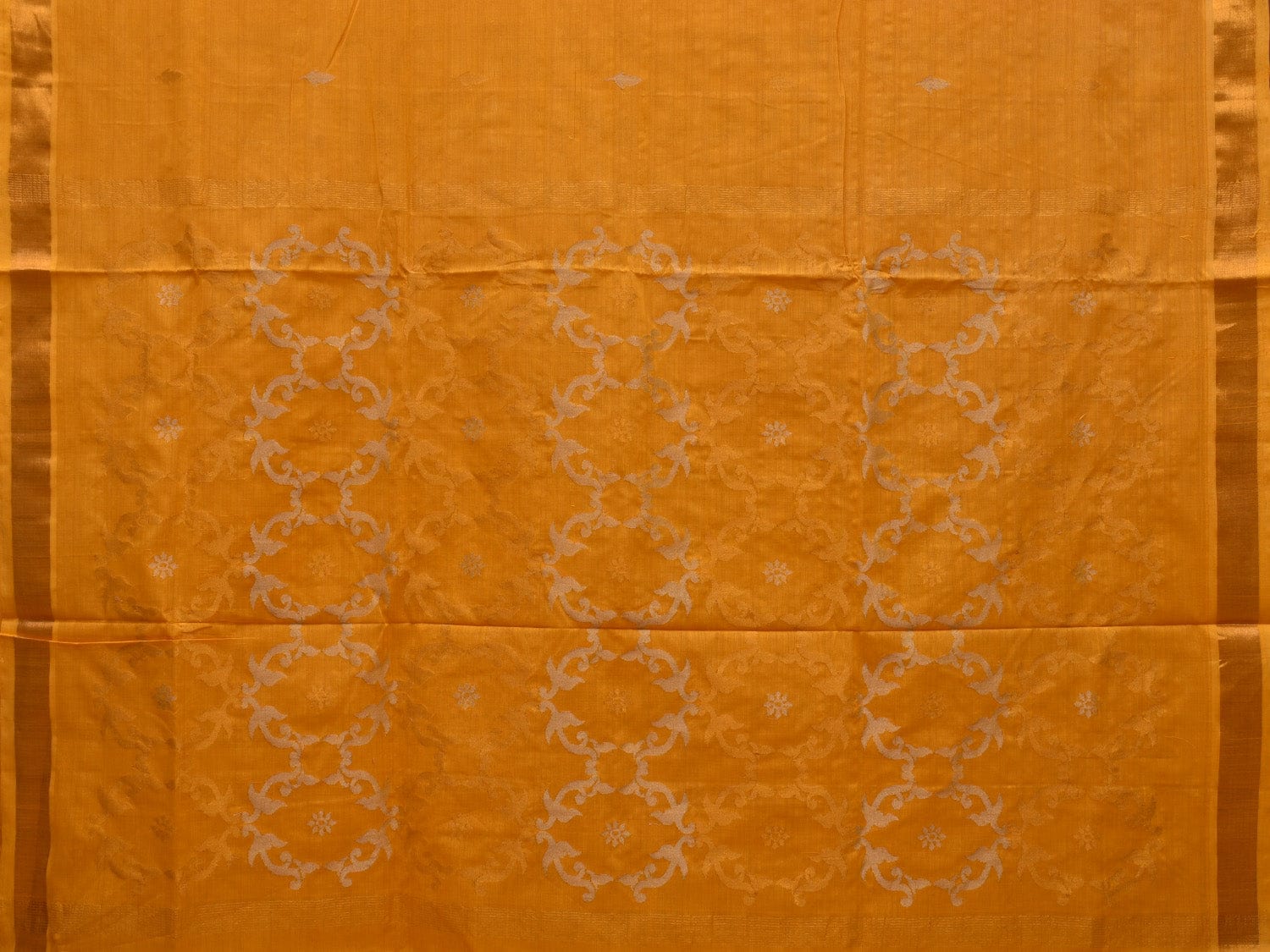 Orange Uppada Cotton Handloom Saree with Grill Pallu Design - Global Threads