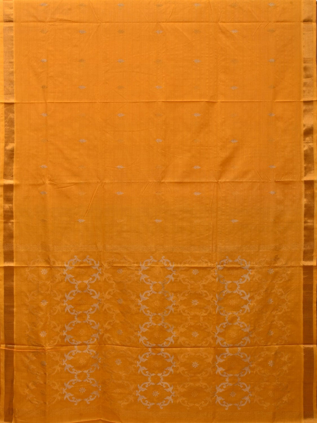 Orange Uppada Cotton Handloom Saree with Grill Pallu Design - Global Threads