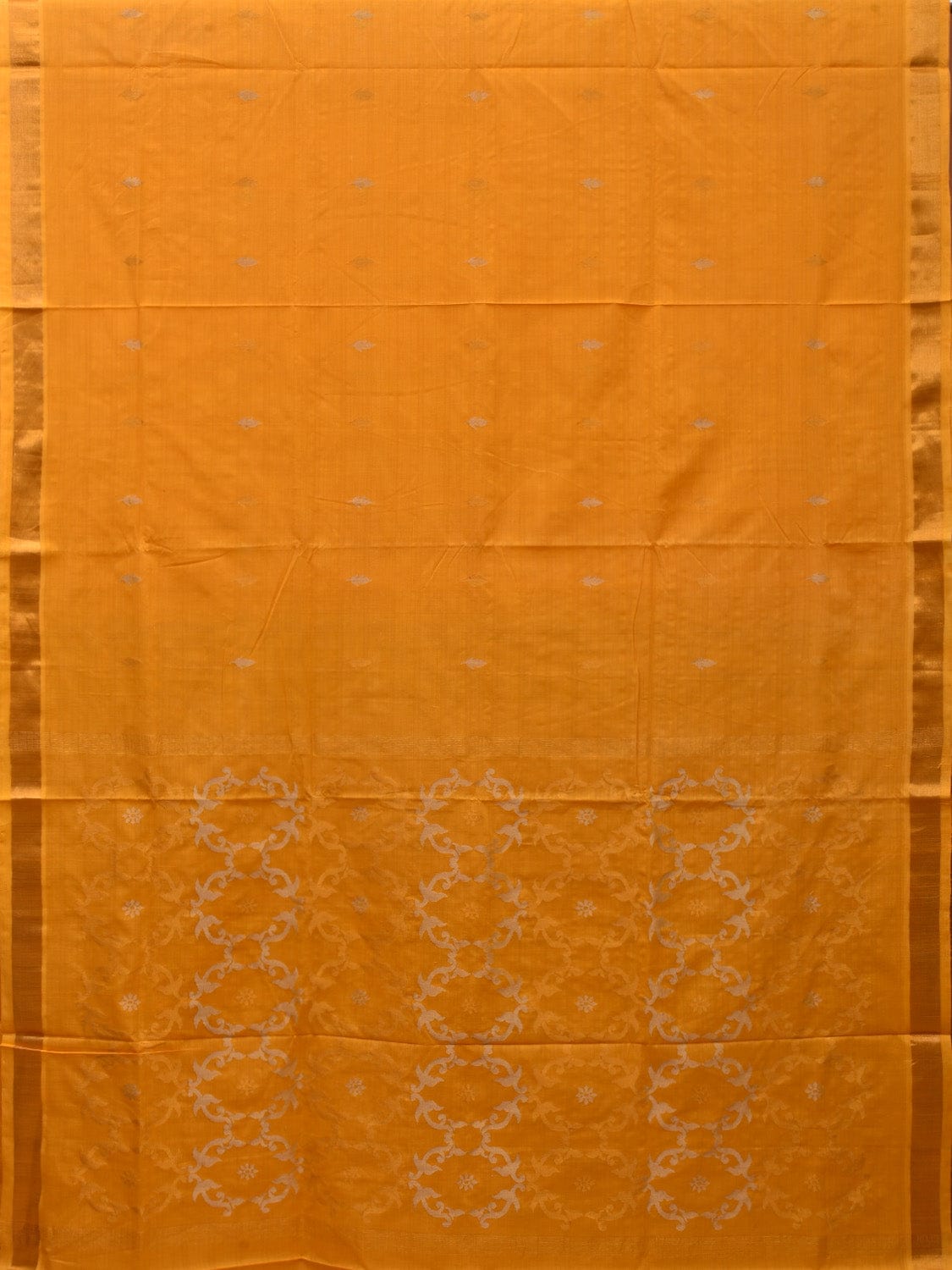 Orange Uppada Cotton Handloom Saree with Grill Pallu Design - Global Threads