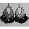MS Fashion India Oxidized Silver Afghani Black Color Silk Thread Chandbali Earrings With Tassels