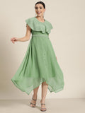Juniper Women's Sagegreen Georgette Embroidered Asymmetric Dress