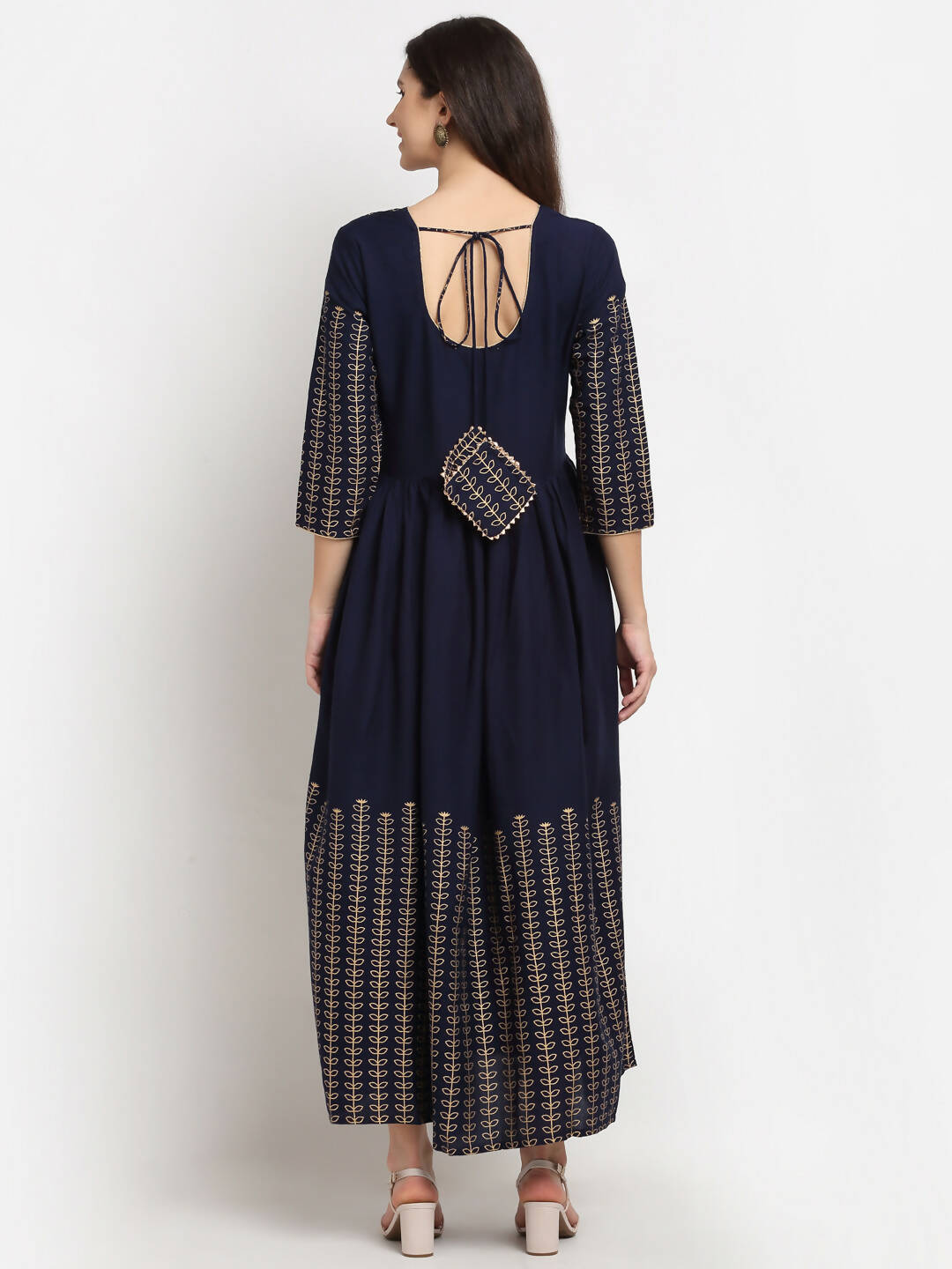 Rudra Bazaar Gold Printed A-line flared Blue kurti