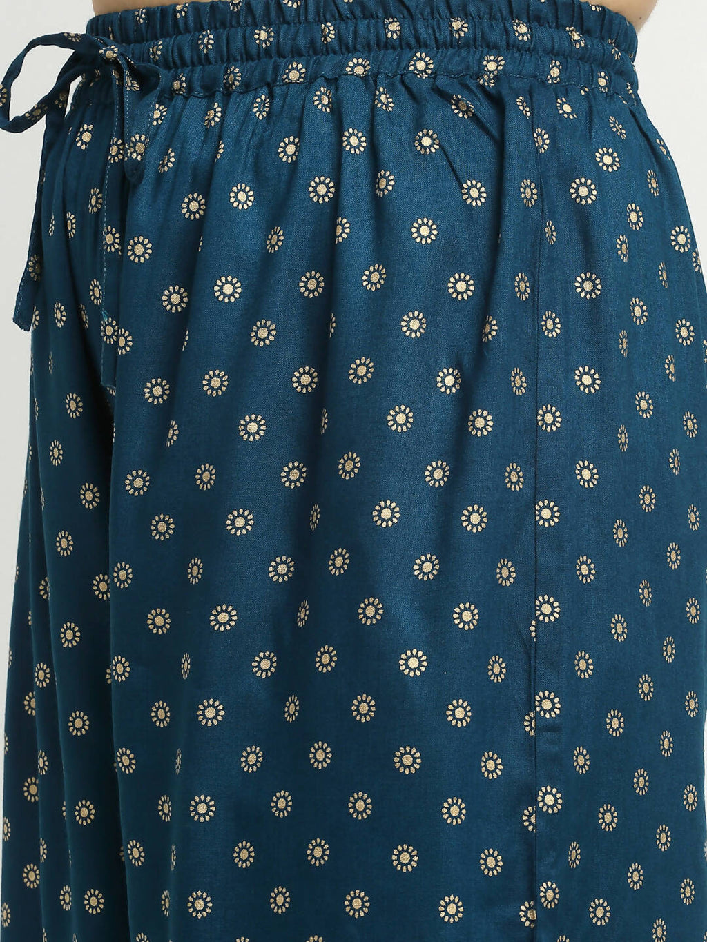 Rudra Bazaar Stright Gold Printed Kurti With Palazzo