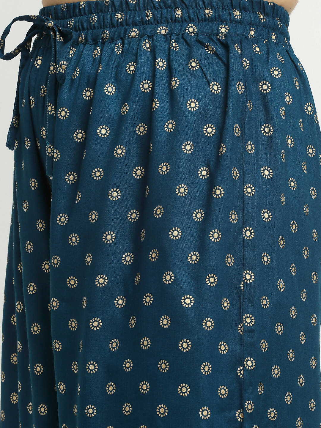 Rudra Bazaar Stright Gold Printed Kurti With Palazzo