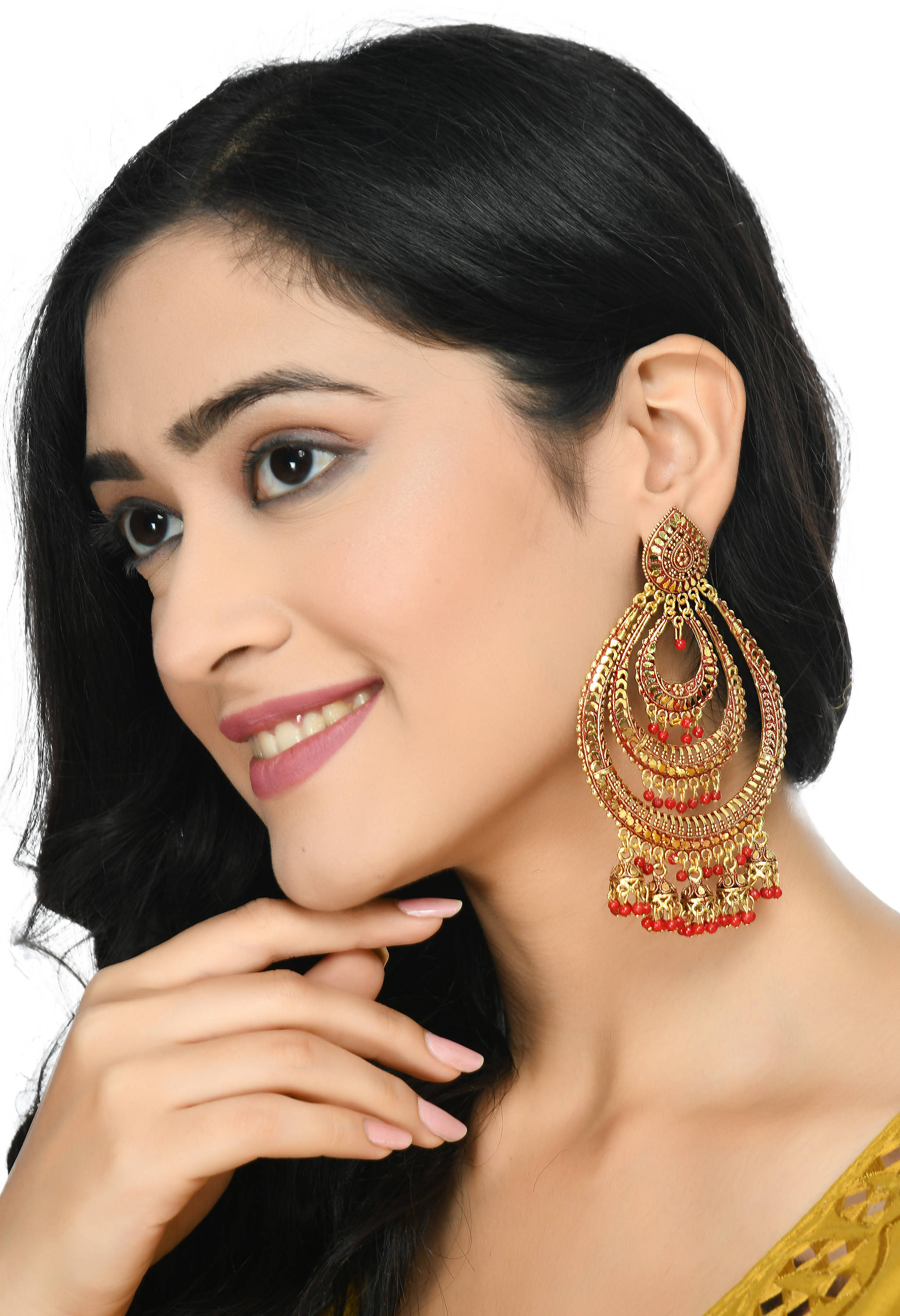 Mominos Fashion Johar Kamal Triple Circle White With Red Big Size Earrings