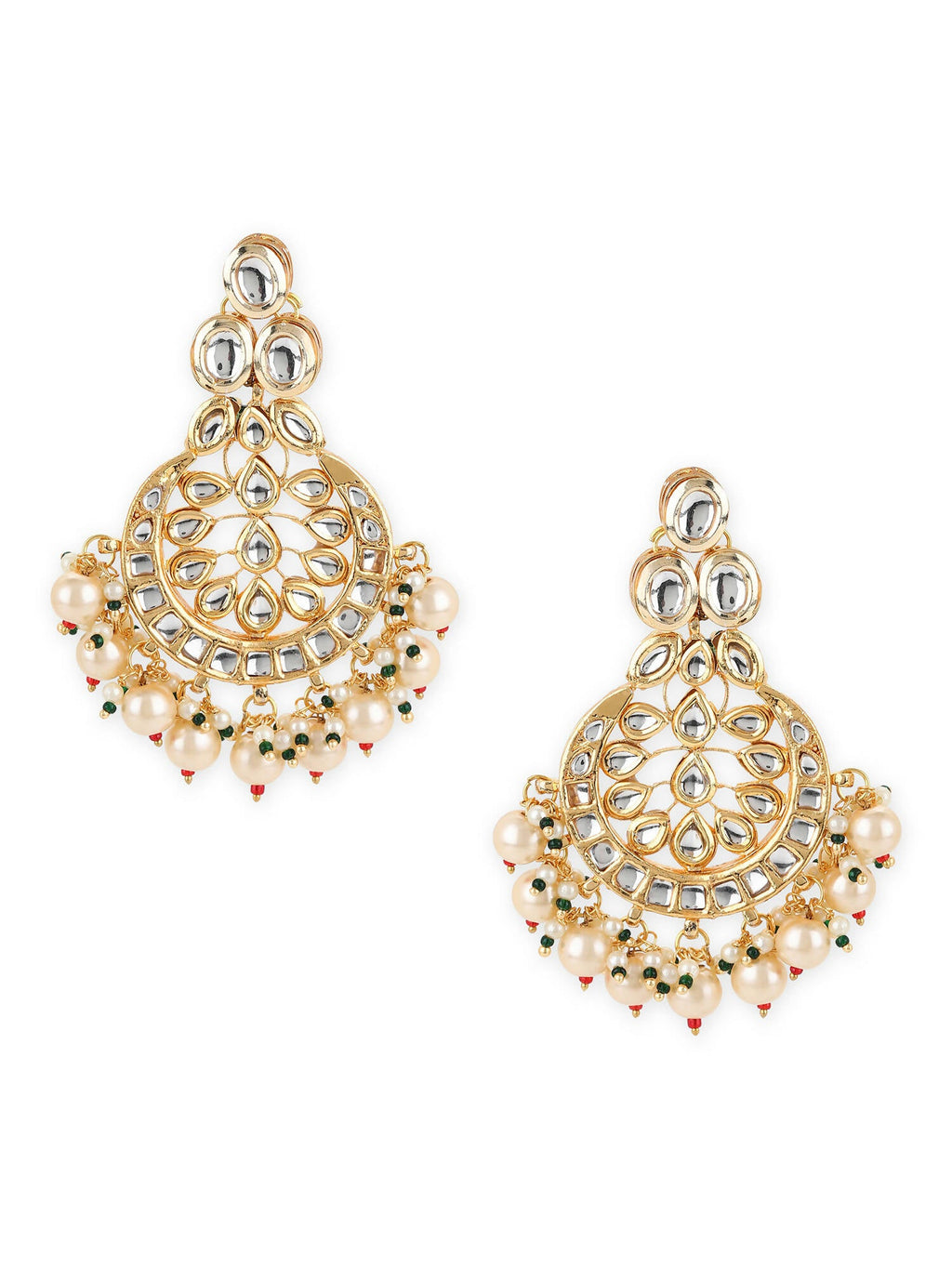 Gold-Toned White Kundan Contemporary Gold-Polished Chandbalis Earrings - Ruby Raang