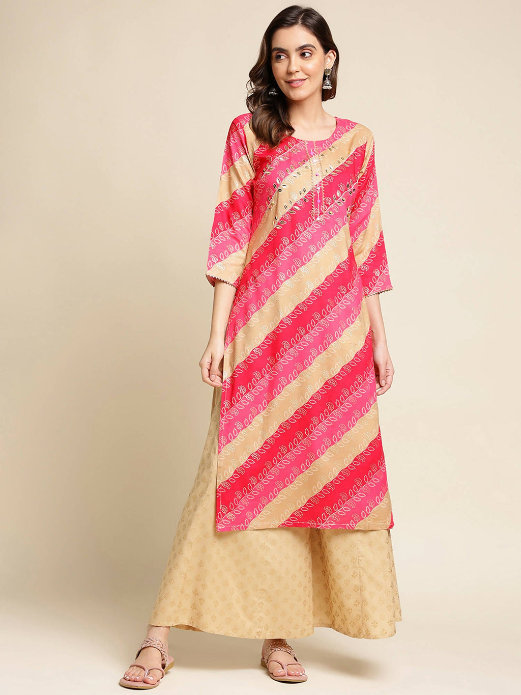 Pink Rayon Floral Printed Straight Fit Kurta - Prasuti
