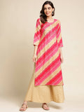 Pink Rayon Floral Printed Straight Fit Kurta - Prasuti