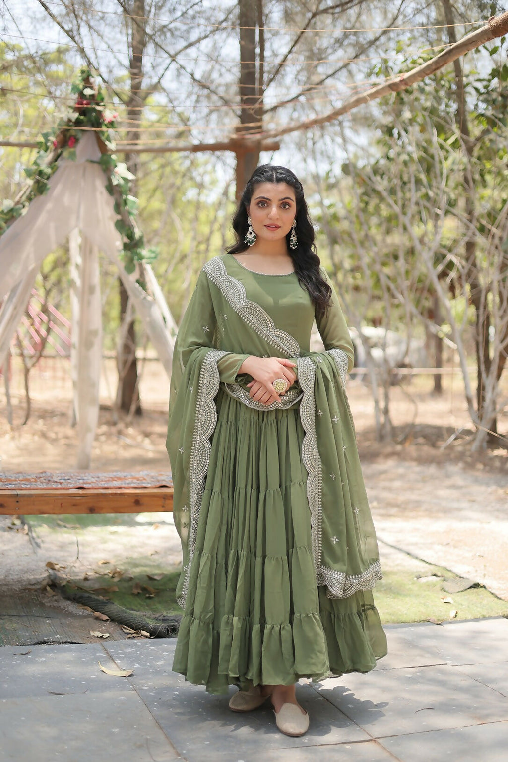 Joban Fashion Mehandi Georgette Sequence Embroidery Work Kurta Set