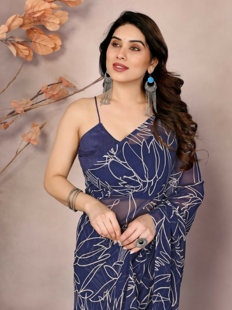 Partywear Designer Georgette Blue Fancy Saree - Durga