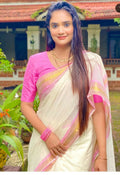 Exclusive Collection Beautiful White Pink Pure Cotton Hand Weaving Handloom Saree With Running Blouse Piece