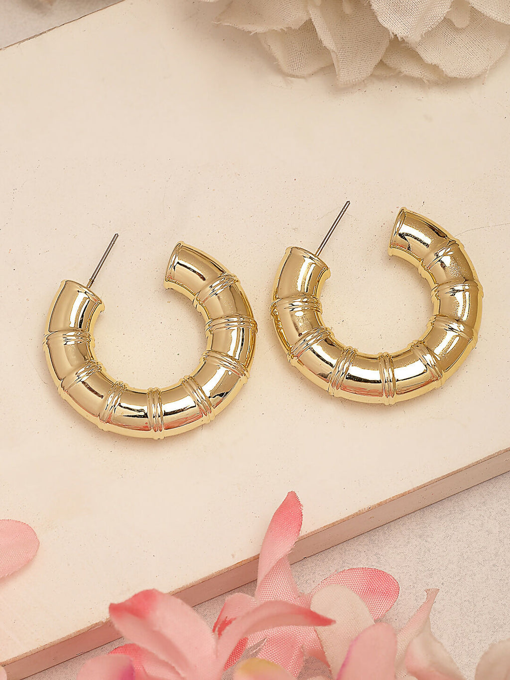 NVR Women's Gold-Polished Half Hoop Earrings