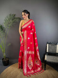 Joban Fashion Banarasi Pink Woven Soft Silk Saree