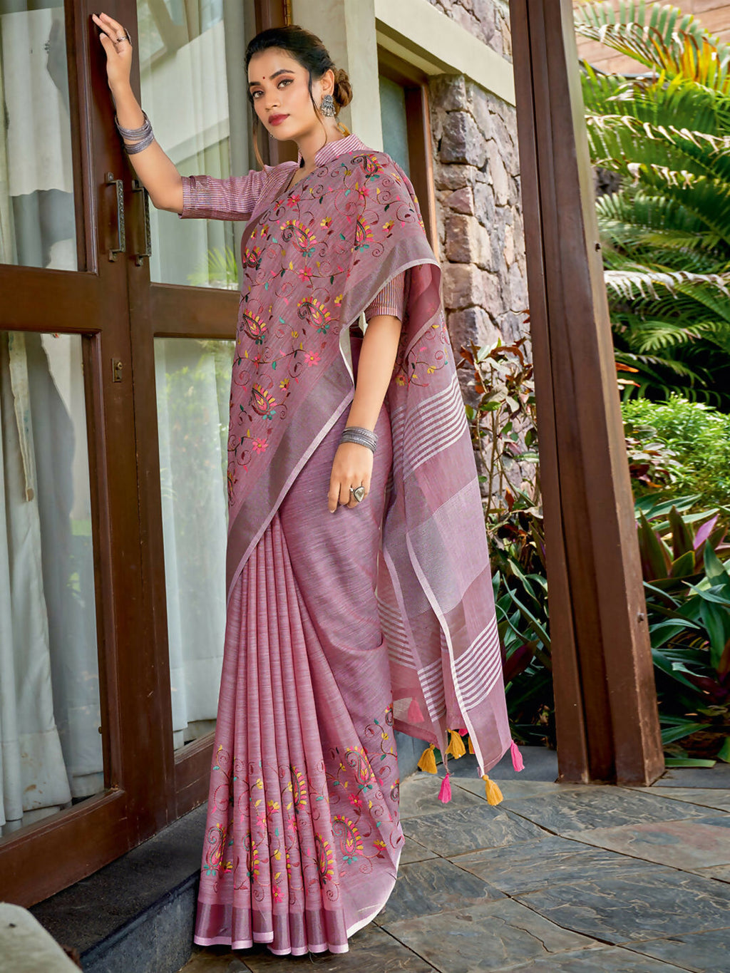 Shree Shyam Fashion Linen Purple Saree