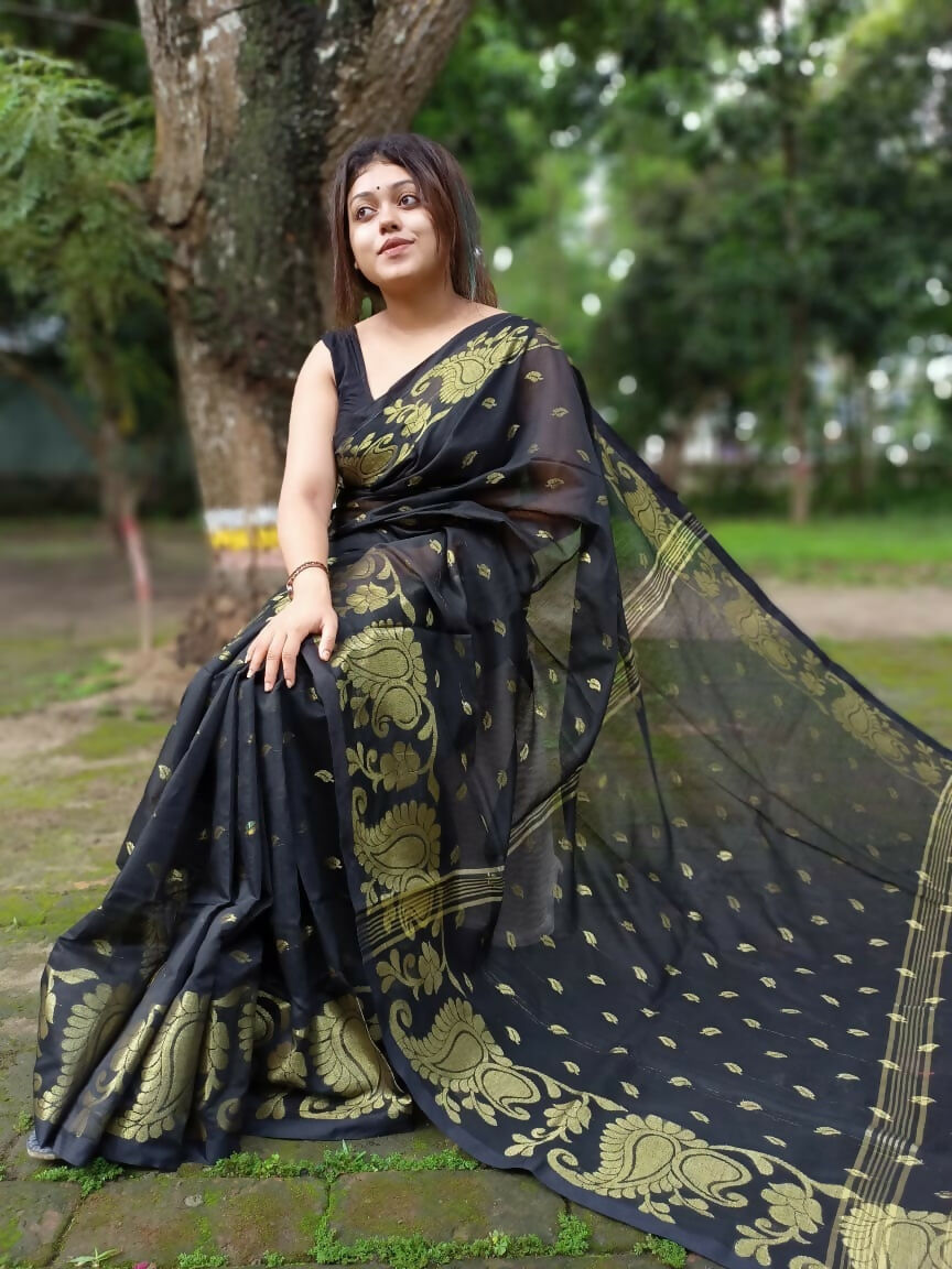 Exclusive Collection Black Beautiful Cotton Silk Saree