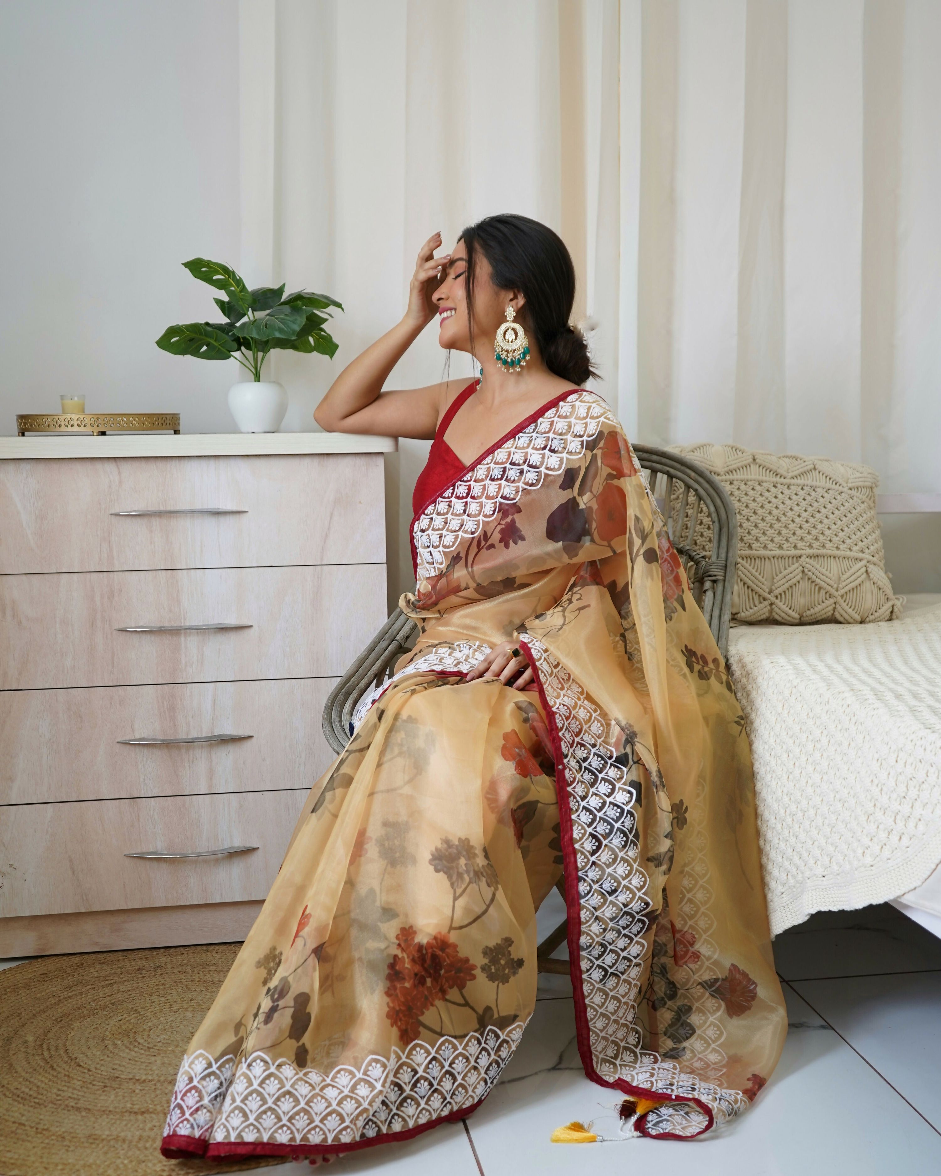 Vamsee 3 Latkan Brown Organza Saree