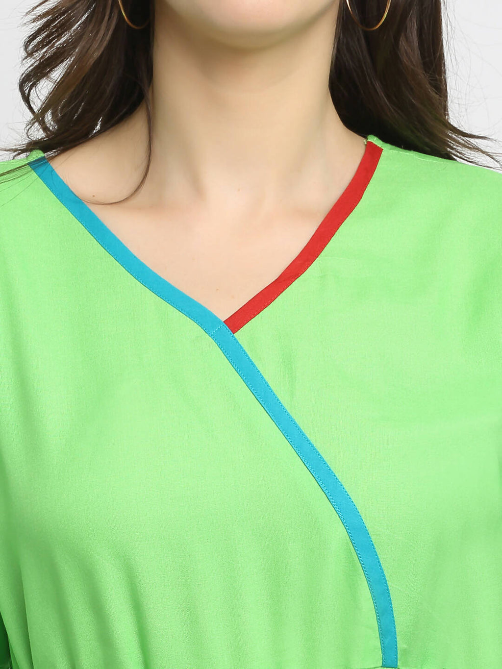Rudra Bazaar Lime Green Flared Kurta with Belt