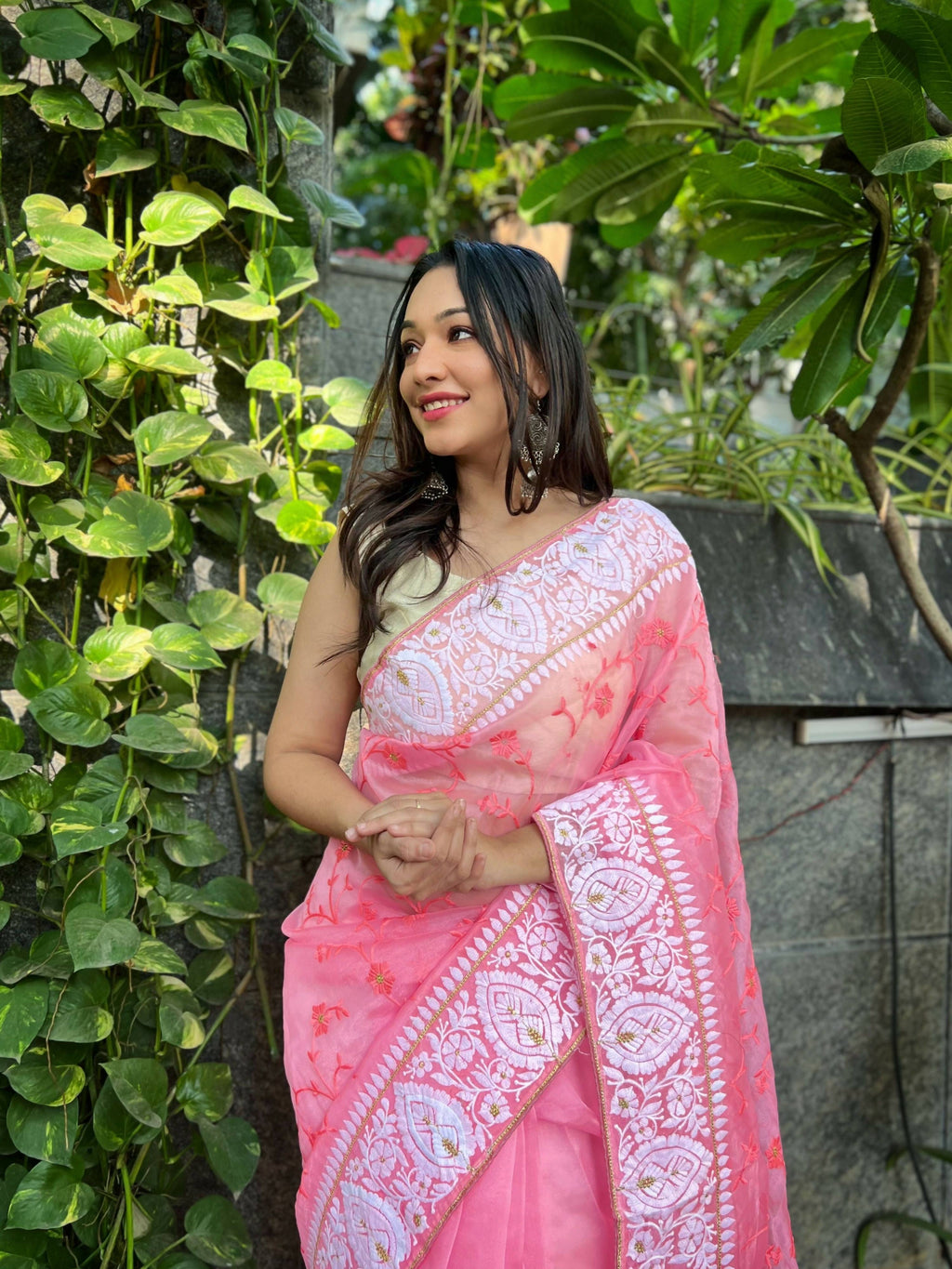 Vamsee Palak Saavi Pink Organza Saree