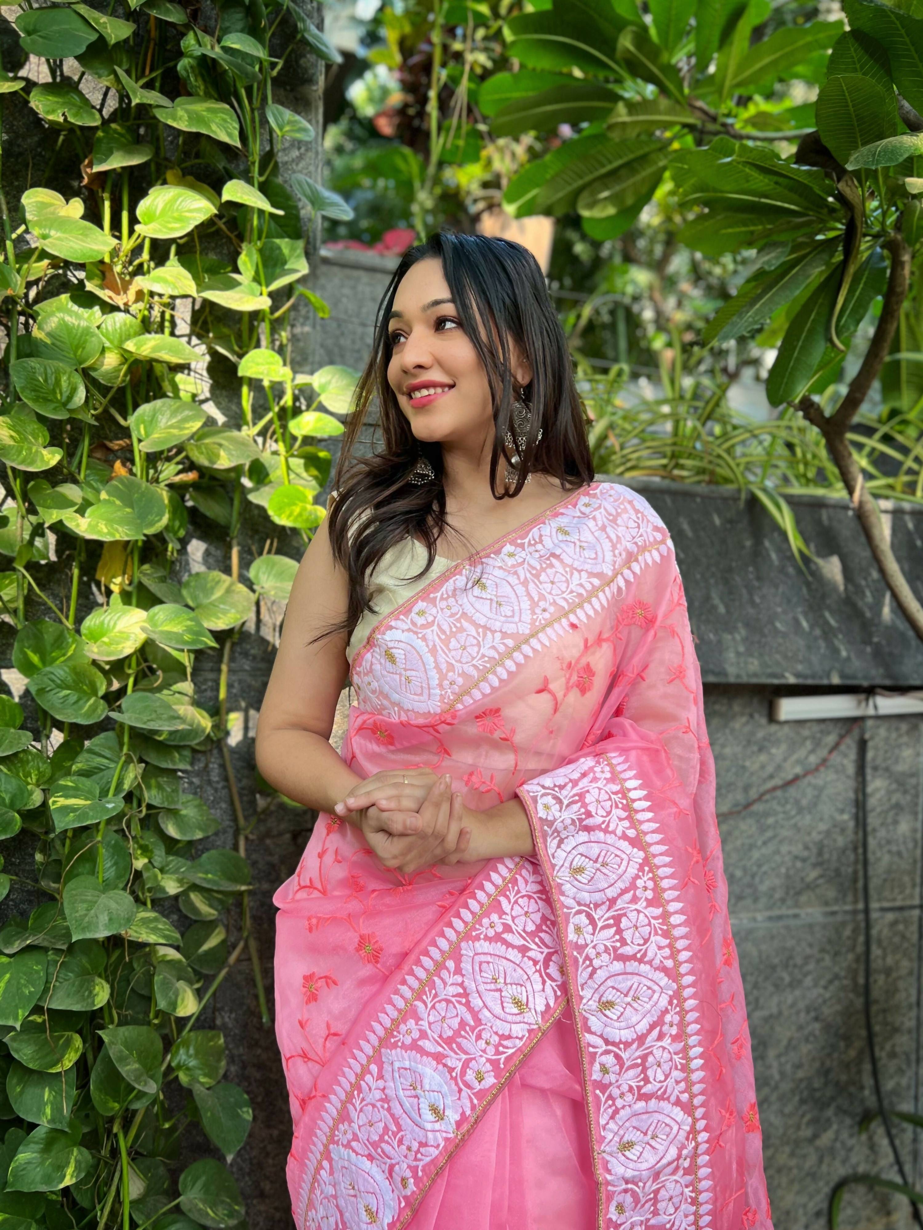 Vamsee Palak Saavi Pink Organza Saree