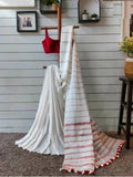Exclusive Collection Khadi Cotton Handloom Khesh Saree With Blouse Piece - White