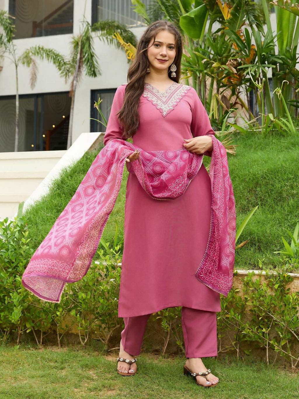 The52 Gajri Women's Beautiful Embroidered Rayon Fabric with Straight Kurta, Pant and Dupatta Set