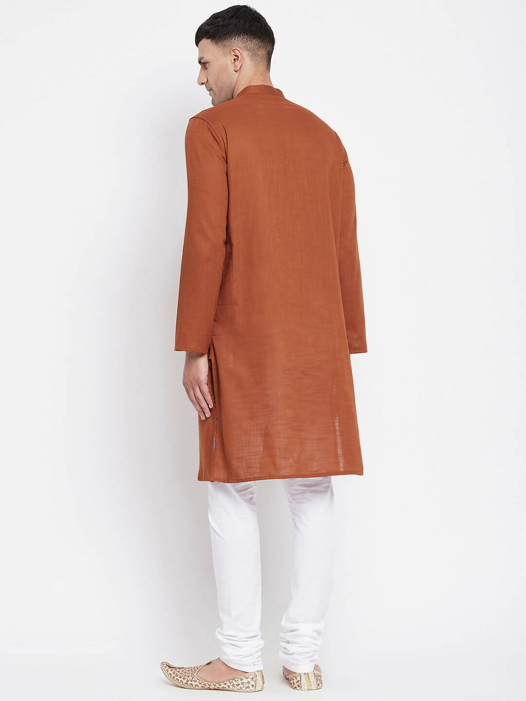 Even Apparels Brown Color Pure Cotton Men's Kurta With Band Collar