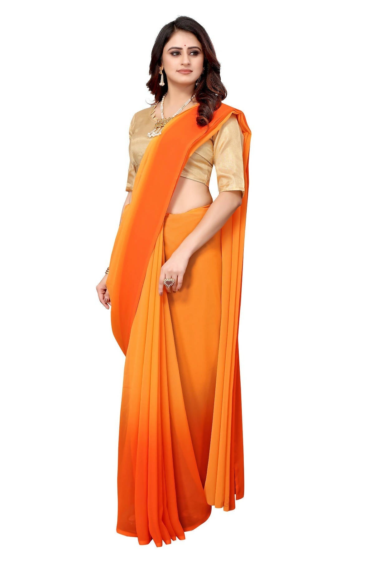 Vamika Orange Half N Half Georgette Saree
