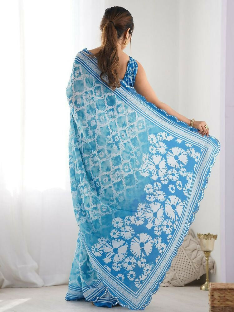 PR Fashion Sky Georgette Digital Print With Mirror Work Saree